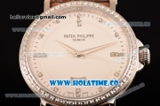 Patek Philippe Calatrava Miyota Quartz Steel Case with White Dial and Diamonds Markers - Diamonds Bezel