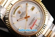 Rolex Day-Date II Oyster Perpetual Automatic Movement Two Tone with Gold Bezel and White Dial-Stick Markers