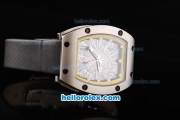 Richard Mille RM 005 Automatic Movement Silver Case with Yellow Border and Silver Rome Numeral Marker-Black Leather Strap