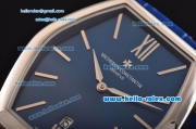 Vacheron Constantin Malte Miyota OS2035 Quartz Steel Case with Blue Leather Strap Blue Dial Stick Markers