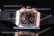 Richard Mille RM011-FM Asia ST25 Automatic Rose Gold Case with Skeleton Dial Arabic Numeral Markers and Black Rubber Strap Rose Gold Inner Bezel