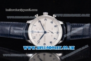 IWC Portuguese Chrono Swiss Valjoux 7750 Automatic Steel Case with White Dial Arabic Number Markers and Blue Leather Strap