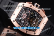 Richard Mille RM011-FM Asia ST25 Automatic Rose Gold Case with Skeleton Dial Rose Gold Bezel and Black Rubber Strap Arabic Numeral Markers