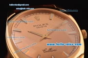 Rolex Cellini Danaos Swiss Quartz Yellow Gold Case with Brown Leather Strap Gold Dial Stick Markers