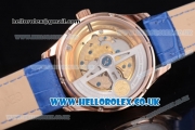 IWC Portugueser Tourbillon Hand-Wound Asia 2813 Automatic Rose Gold Case with Blue Dial Blue Leather Strap and Arabic Numeral Markers