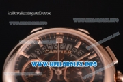 Cartier Rotonde De Chrono Miyota Quartz Rose Gold Case with Black Skeleton Dial and Stick Markers