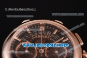 Cartier Rotonde De Chrono Miyota Quartz Rose Gold Case with Black Skeleton Dial and Stick Markers