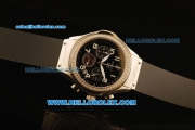 Hublot MDM Chronograph Swiss ETA Quartz Steel Case with Diamond Bezel and Black Dial-Black Rubber Strap