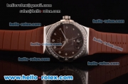 Omega Constellation Swiss ETA Quartz Steel Case with Diamond Bezel and Brown Rubber Strap