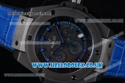 Hublot King Power Chrono Japanese Miyota OS20 Quartz PVD Case with Black Dial and Blue Leather Strap