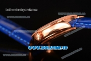 Rolex Cellini Time Asia 2813 Automatic Rose Gold Case with Beige Dial Blue Leather Strap and Stick Markers