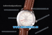 Breitling Avenger II GMT Swiss ETA 2824 Automatic Steel Case with White Dial Stick Markers and Brown Leather Strap