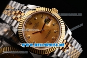 Rolex Datejust II Asia 2813 Automatic Two Tone Case/Bracelet with Yellow Gold Dial and Diamonds Markers (BP)