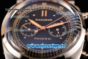 Panerai Radiomir 1940 Chronograph ORO Branco PAM 520 Asia Automatic Steel Case with Black Dial Brown Leather Strap and Dot Markers
