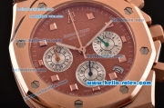 Audemars Piguet Royal Oak Chronograph Miyota OS20 Quartz Rose Gold Case with Brown Leather Strap Brown Dial and Three Steel Subdials