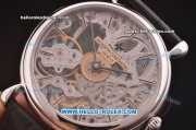 Vacheron Constantin Skeleton Swiss Manual Winding Movement Silver Case with Skeleton Dial and Black Leather Strap