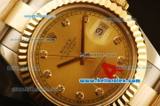 Rolex Datejust II Swiss ETA 2836 Automatic Full Steel with Yellow Gold Bezel and Gold Dial-Diamond Markers/Two Tone Strap