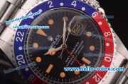 Rolex GMT Master Vintage Asia 2813 Automatic Blue/Red Bezel with Black Dial and Steel Bracelet-Orange Markers