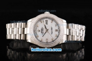 Rolex Day Date II Automatic Movement Full Steel with Double Row Diamond Bezel with Diamond Markers and White MOP Dial