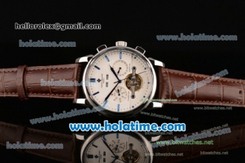 Patek Philippe Grand Complications Chrono Asia HT1035-Tourbillon Automatic Steel Case with Brown Leather Bracelet Blue Stick Markers and White Dial