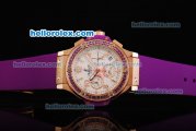 Hublot Big Bang Chronograph Quartz Movement White Dial with Purple Diamond and Purple Rubber Strap-Lady Size