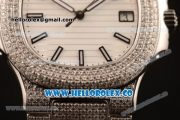 Patek Philippe Nautilus Miyota 9015 Automatic Diamonds/Steel Case with White Dial and Stick Markers (AAAF)