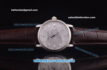 Patek Philippe Swiss ETA 2824 Automatic Steel Case with Silver Dial and Brown Leather Strap