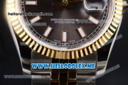 Rolex Datejust Clone Rolex 3135 Automatic Two Tone Case/Bracelet with Grey Dial and Stick Markers (BP)