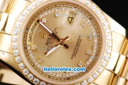 Rolex Day Date Oyster Perpetual Automatic Movement Full Gold with Gold Dial and Diamond Markers-Diamond Bezel