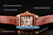 Cartier Santos 100 Large Rose Gold Case with White Dial Brown Leather Strap and Black Roman Numeral Markers