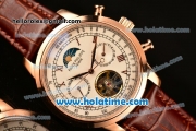 Patek Philippe Grand Complication Asia R10-Tourbillon Automatic Rose Gold Case with White Dial Roman Numeral Markers and Brown Leather Strap