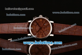 Cartier Rotonde Asia ST17 Automatic Steel Case with Black Leather Strap and Brown Dial