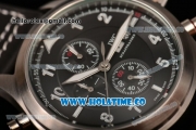 IWC Pilot's Watch Spitfire Chrono Miyota Quartz Steel Case with Black Leather Strap Black Dial and Arabic Numeral Markers