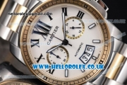 Cartier Calibre de Cartier Chronograph Miyota OS20 Quartz Steel Case with White Dial Two Tone Bracelet and Yellow Gold Bezel