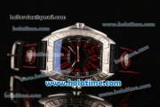 Franck Muller Conquistador Grand Prix Asia Automatic Steel Case with Black Dial Red Markers and Black Leather Bracelet