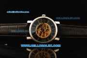 Cartier Rotonde De Cartier Skeleton Automatic Movement Steel Case with Arabic Numerals and Black Leather Strap Cartier Rotonde De Cartier Skeleton Automatic Movement Steel Case with Arabic Numerals and Black Leather Strap