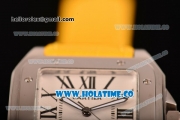 Cartier Santos 100 Large Asia Automatic Steel Case with Yellow Leather Strap Black Roman Numeral Markers and White Dial