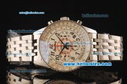 Breitling Montbrillant Swiss Valjoux 7750 Automatic Full Steel with White Dial and Sliver Numeral Markers