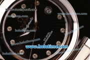 Omega De Ville Ladymatic Swiss Quartz Movement Steel Case Steel Bracelet with Black Dial