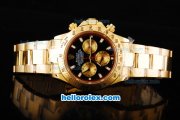 Rolex Daytona Swiss Valjoux 7750 Chronograph Movement Full Gold Case/Strap with Black Dial and Gold Subdials