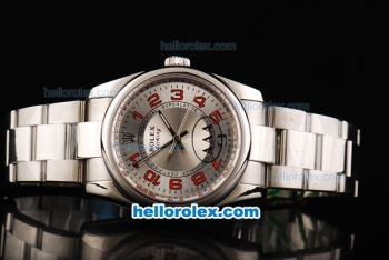 Rolex Air-King Oyster Perpetual Swiss ETA 2836 Automatic Movement Swiss Coating Case with Silver Dial and Red Numeral Markers-SS Strap