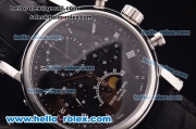 Patek Philippe Chronograph Swiss Valjoux 7750 Manual Winding Movement Steel Case with White Markers and Black Leather Strap