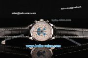 Breitling Transocean Chronograph Unitime Chrono Swiss Valjoux 7750-SHG Automatic Steel Case with Black Leather Strap and White Dial