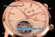 Vacheron Constantin Patrimony Swiss Tourbillon Manual Winding Rose Gold Case with Beige Dial Brown Alligator Strap and Stick Markers