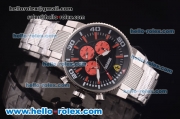 Ferrari Chronograph Miyota Quartz Full Steel with Black Dial and Three Orange Subdials