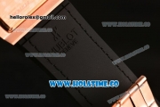 Hublot MP-06 Senna Chrono Miyota OS20 Quartz Rose Gold Case with Skeleton Dial PVD Bezel and Black Leather Strap