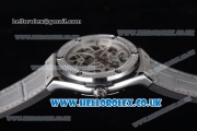 Hublot Classic Fusion Skeleton Asia Automatic Steel Case with Skeleton Dial Diamonds Bezel and Grey Leather Strap