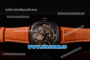 Panerai PAM 348 Radiomir Tourbillon GMT Ceramica Lo Scienziato Manual Winding PVD Case with Skeleton Dial Brown Leather Strap and Stick/Arabic Numeral Markers (GF)