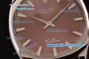 Rolex Cellini Danaos Swiss Quartz Stainless Steel Case with Brown Leather Strap Brown Dial Stick Markers