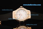 Hublot Big Bang Swiss Quartz Movement Rose Gold Case with Diamond Bezel and Black Rubber Strap